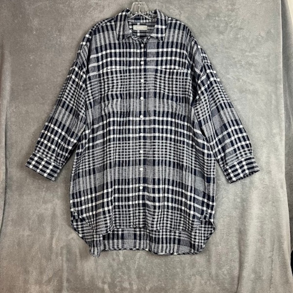 Everlane The Way Long Shirt Dress Womens L Plaid Button Down Casual 100% Linen